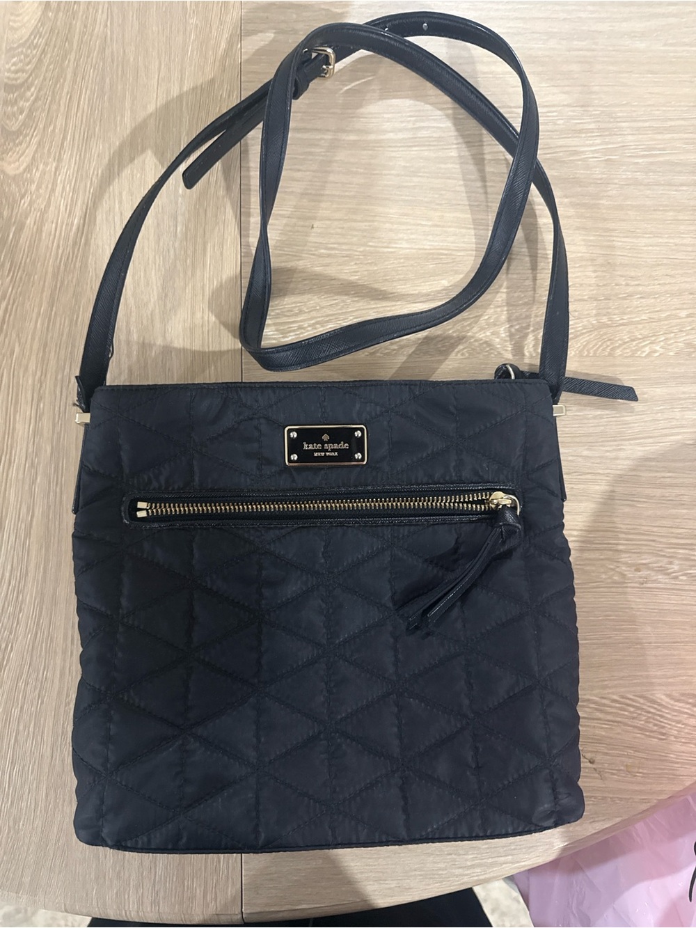 kate spade Black Quilted Nylon Crossbody with Gold Hardware